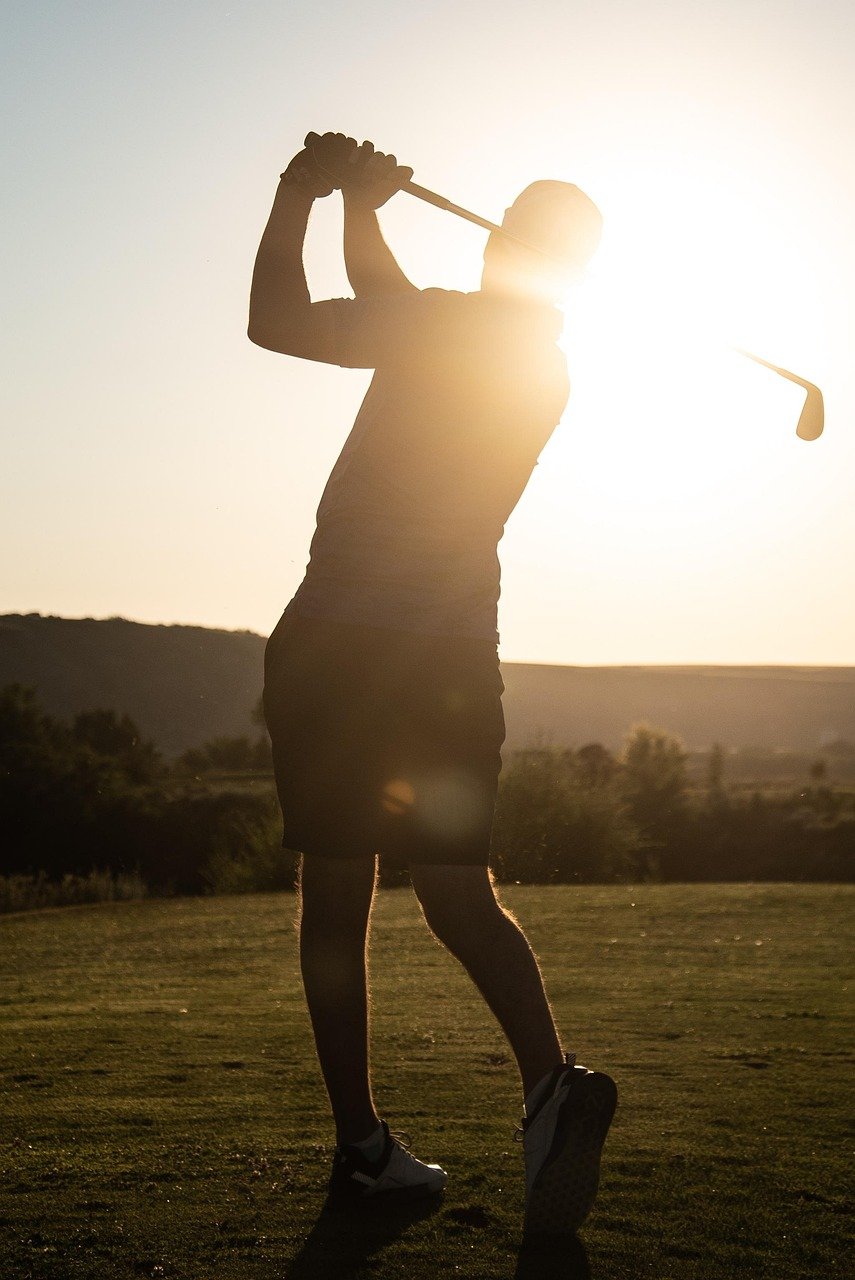 swing, nature, golf, man, golf swing, sunset, sports, play, sundown, evening